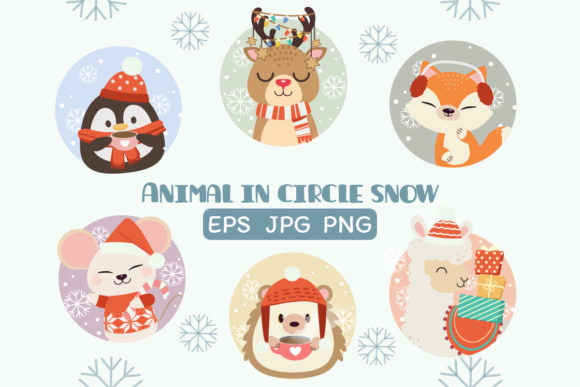 Animal in Christmas Circlesnow Clipart: Festive Design Assets