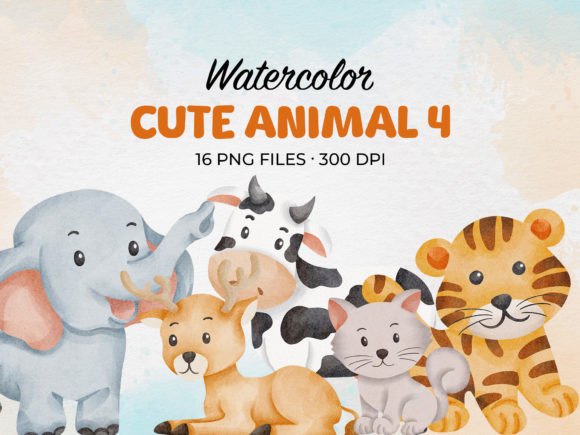 Charming Watercolor Cute Animal 4 Clip Art for Your Projects