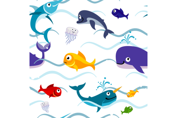 Diving Into Creativity: The Underwater Animal in Water Waves. Cartoo Style