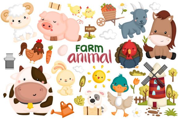 Farm Animals Clipart - Cute Animal: Your Go-To Design Asset