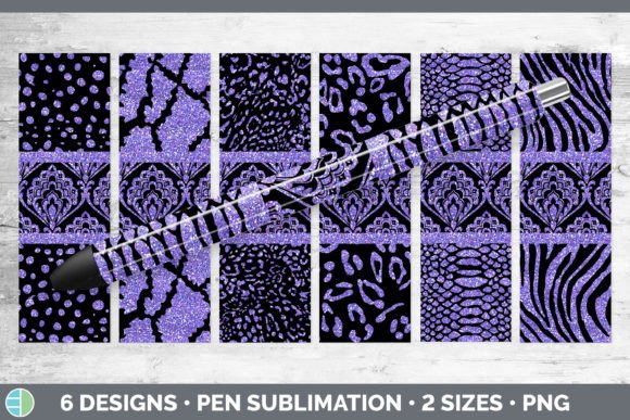 Purple Damask Pen Wraps: Glitter Animal Design