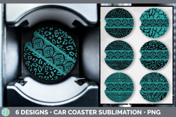 Teal Damask Car Coaster | Glitter Animal Design Bundle