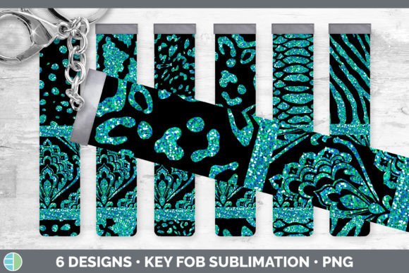 Teal Damask Key Fob: A Glitter Animal Print Design Asset